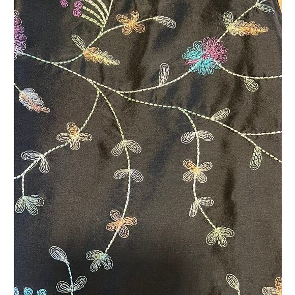 Vtg Anne Carson 100% Pure Silk Floral Embroidered High Waist Pants Size 10 Black - Picture 9 of 9